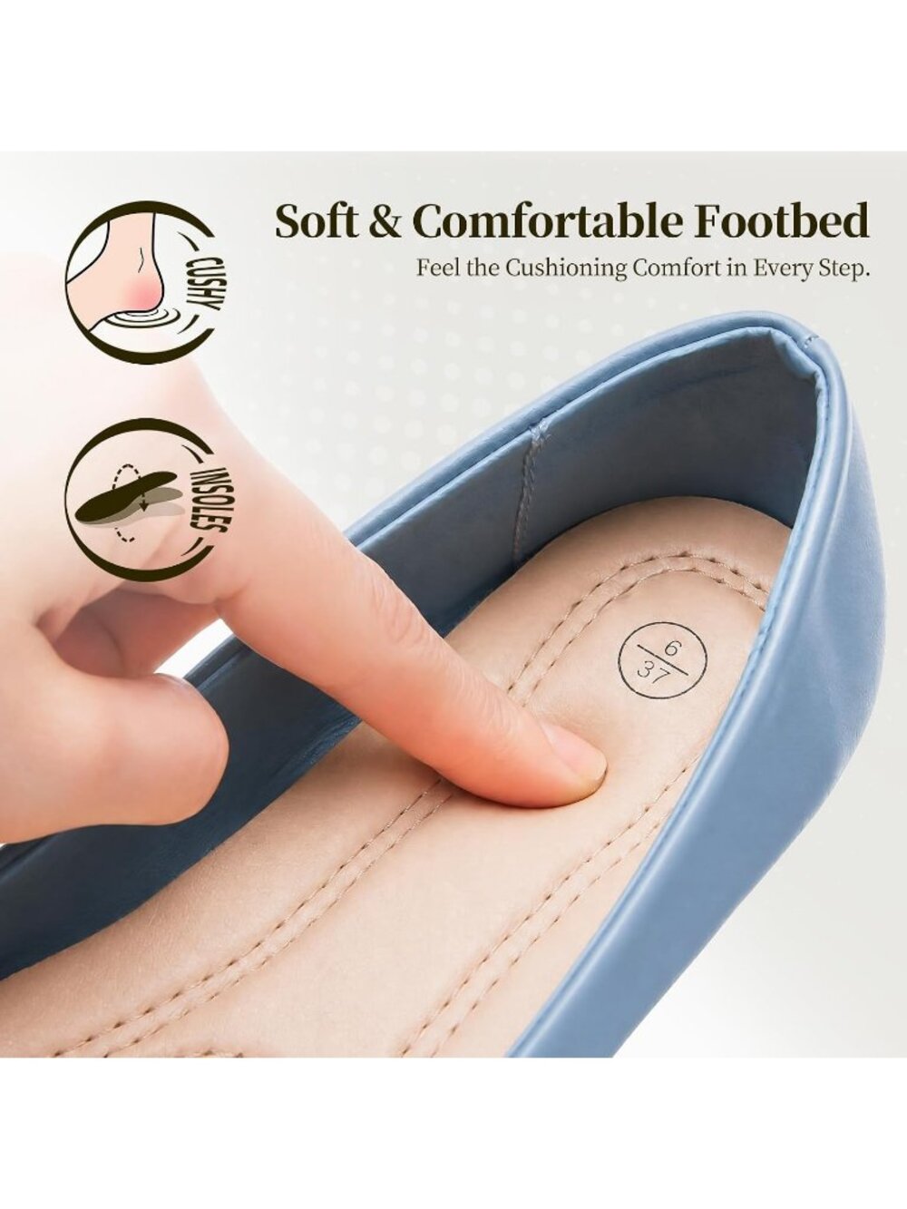 Women's Dusty Blue PU Leather Ballet Flats Slip on Casual Loafers Comfort Shoes - Picture 5 of 7